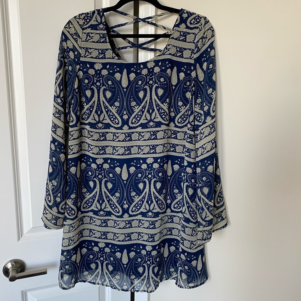 Long sleeved mini shift dress